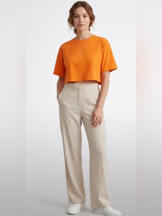 H&M Tops - New H&M Orange Crewneck Cropped T-Shirt Size Small Cotton